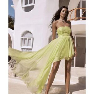 Free People One Party Key Lime Osiris Asymmetric Ruched Strapless Mini Dress L